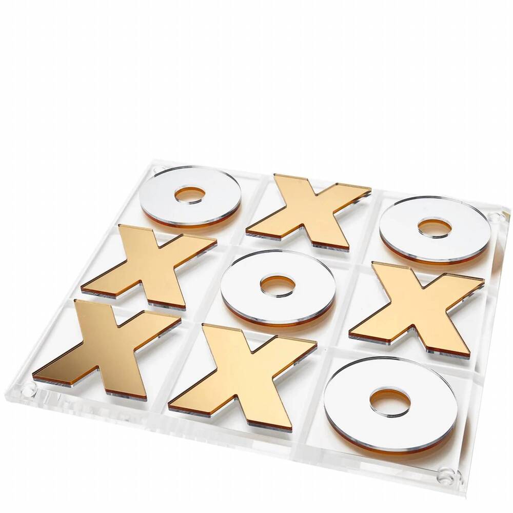 NEW TARA WILSON DESIGNS mirror stripe tic tac toe set in gold/silver